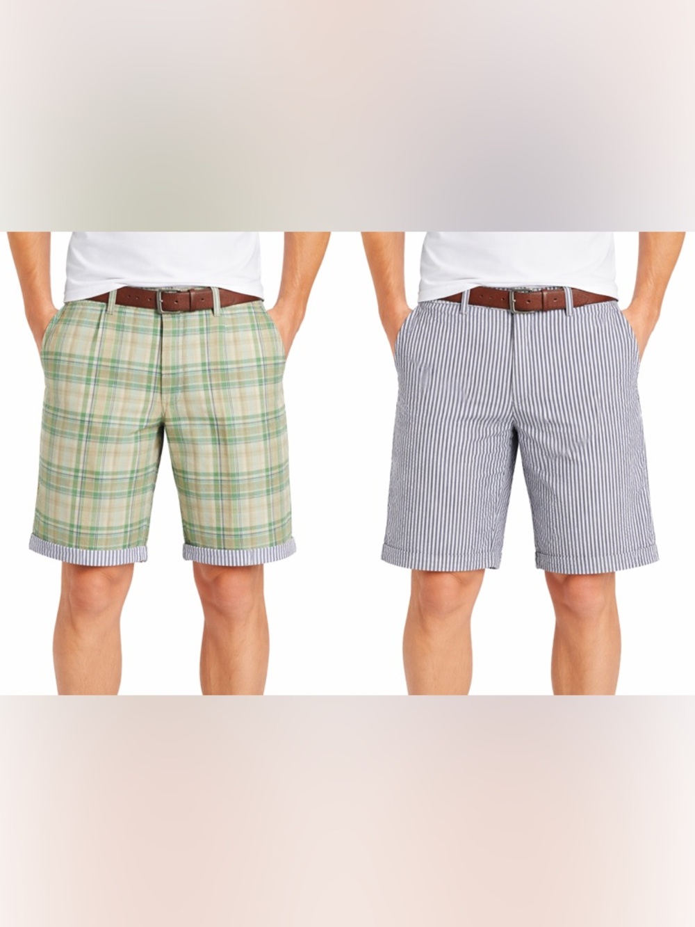 Tailor Vintage Reversible Bermuda Shorts Blue White Stripe & Green Plaid Sz 36